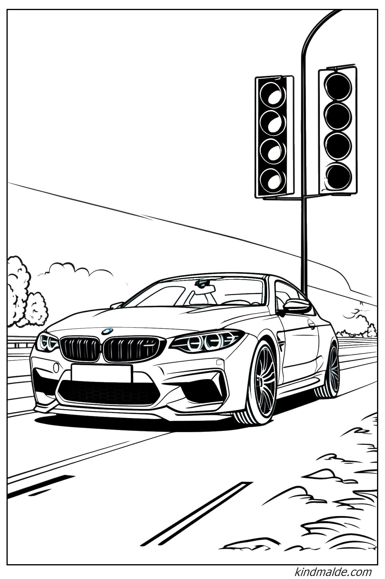 Ausmalbild BMW auf der Straße