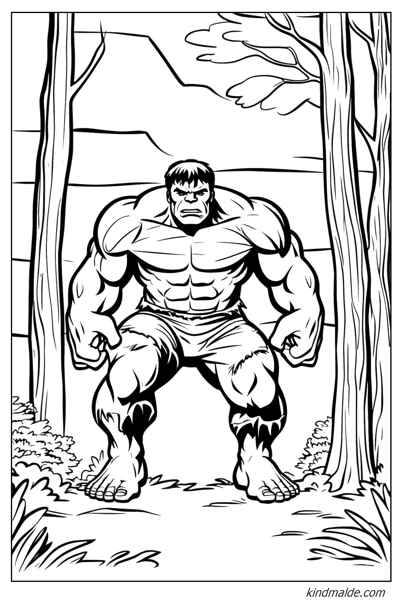 Hulk im Wald Malvorlage zum Ausdrucken