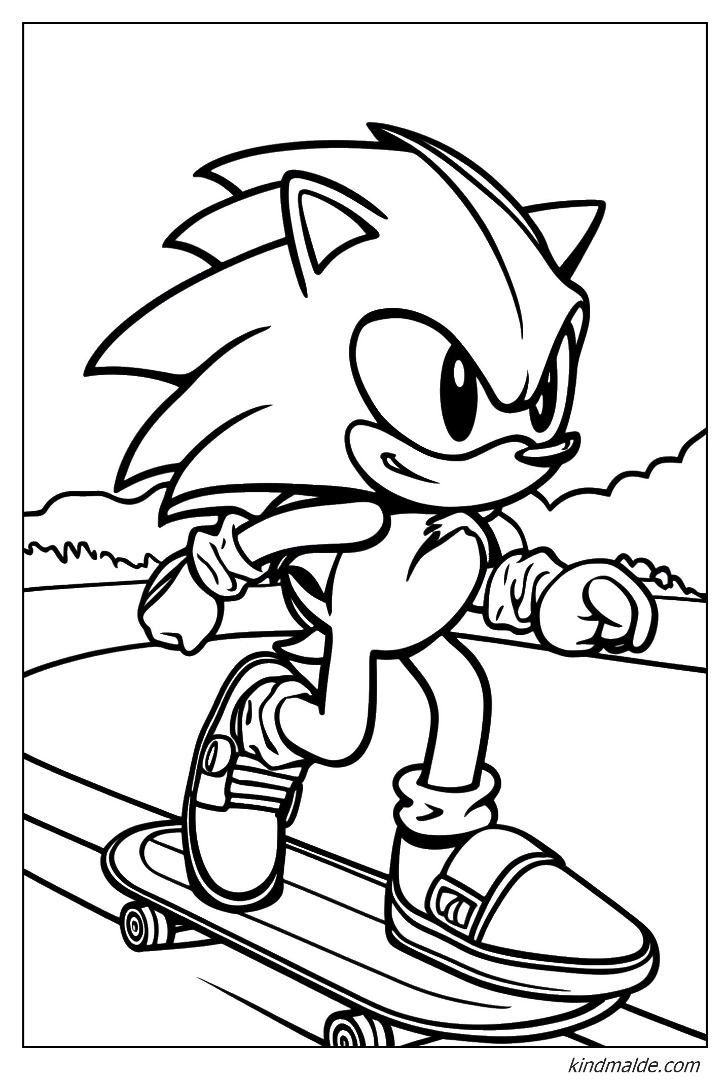 Ausmalbild Sonic und Snowboarden