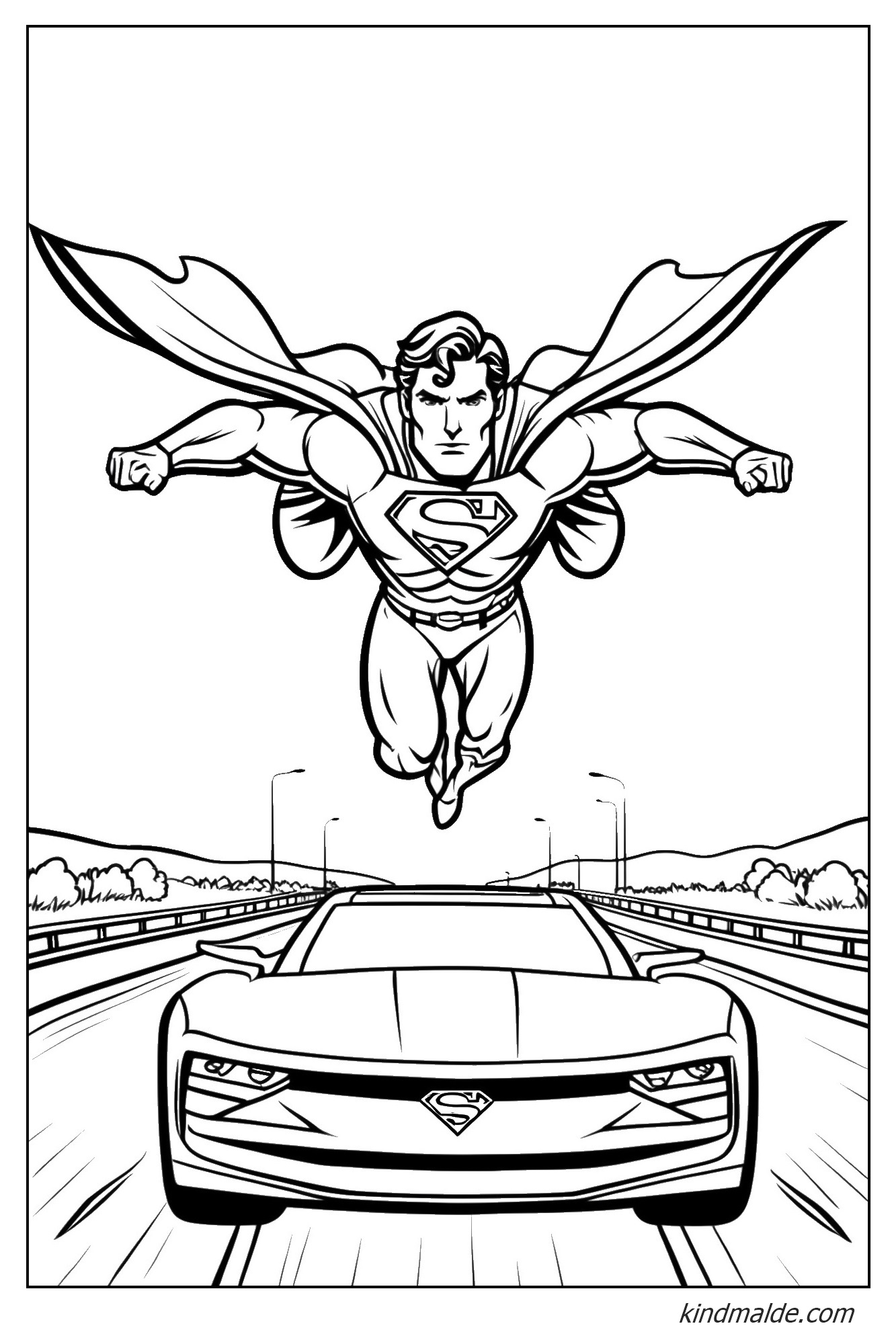 Ausmalbild Superman und Superauto