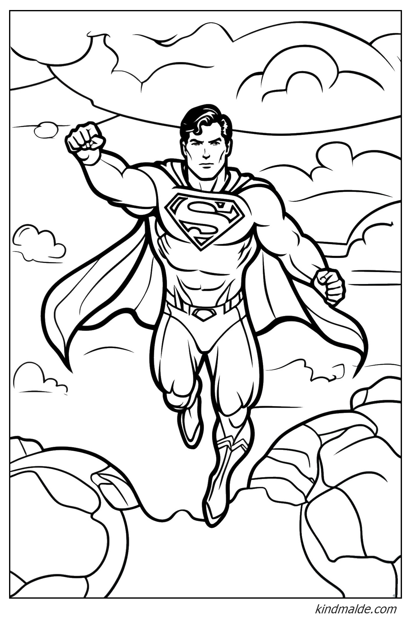 Ausmalbild Superman am Himmel zum Ausmalen