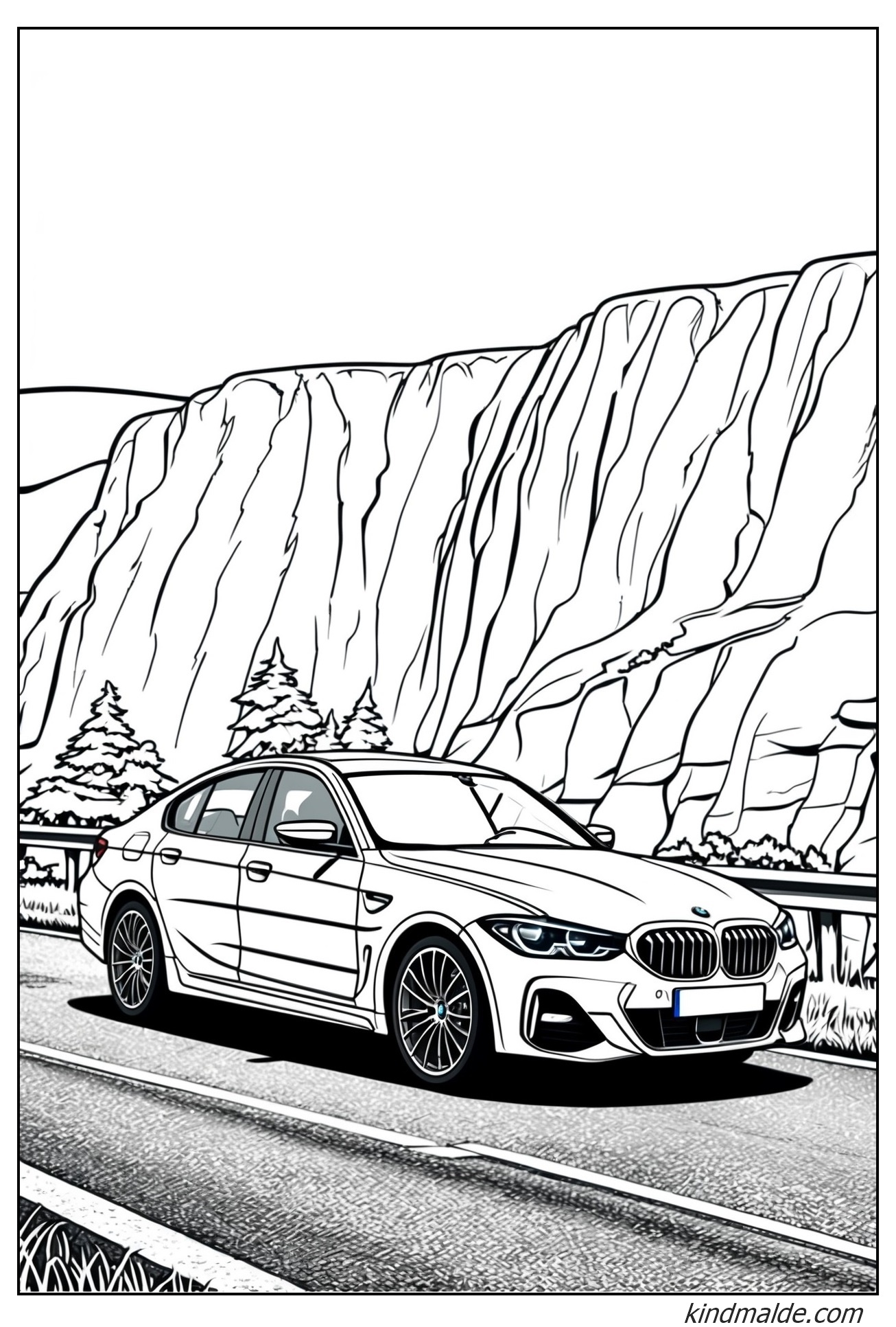 Ausmalbild BMW wartet auf der Hauptstraße