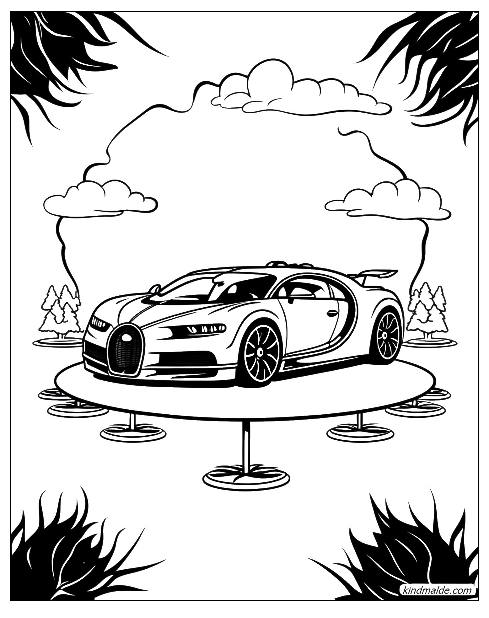 Schnittiger Bugatti Ausmalbild zum Ausdrucken