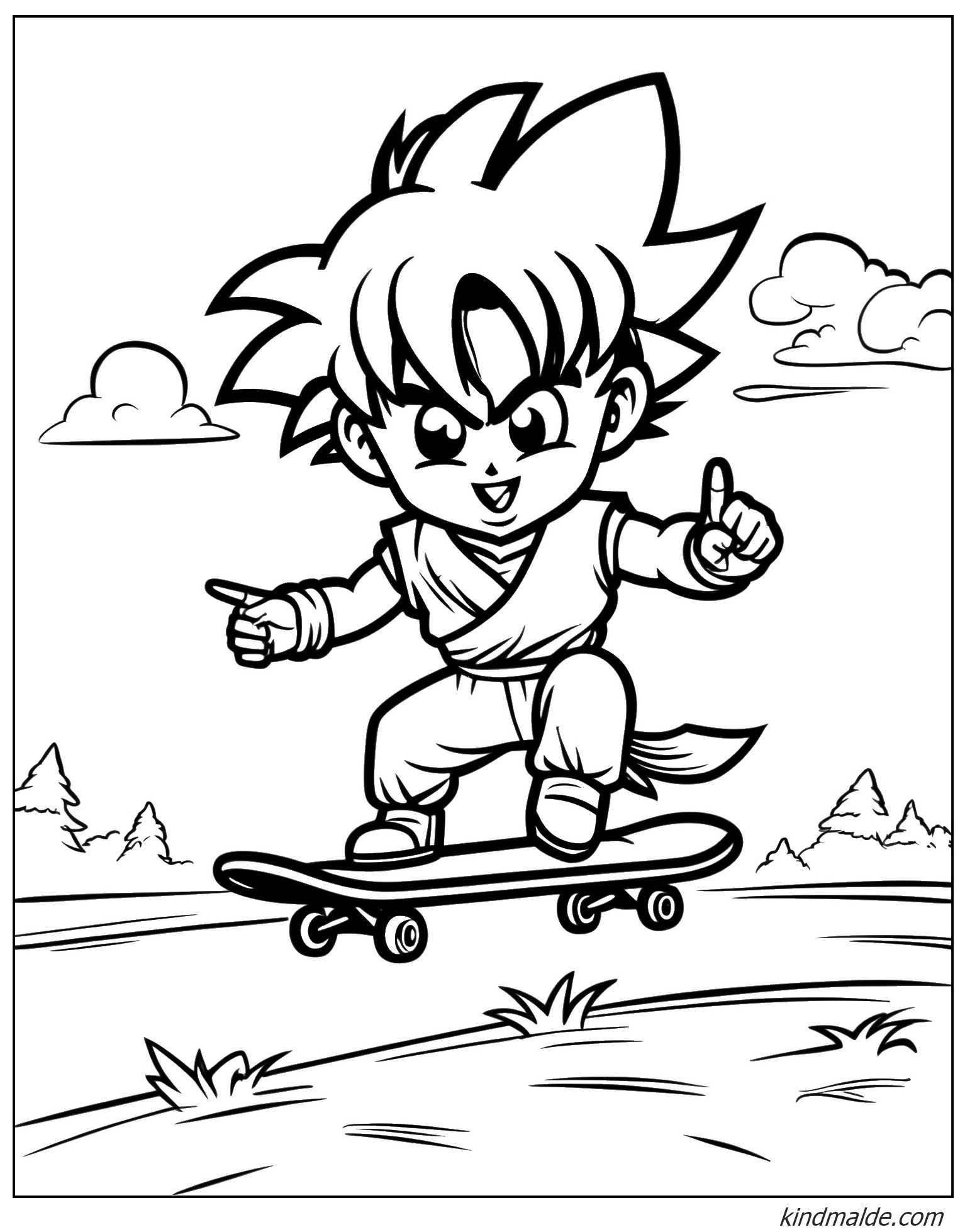 Skateboard mit Goku Ausmalbild zum Ausdrucken