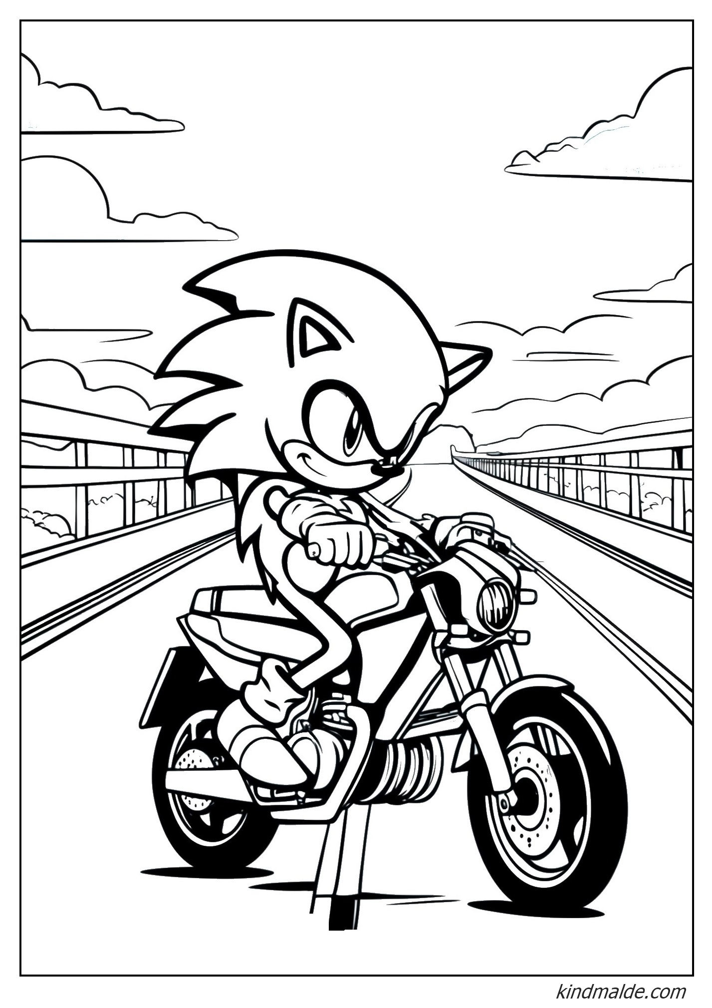 Ausmalbild Sonic Motorrad fahren