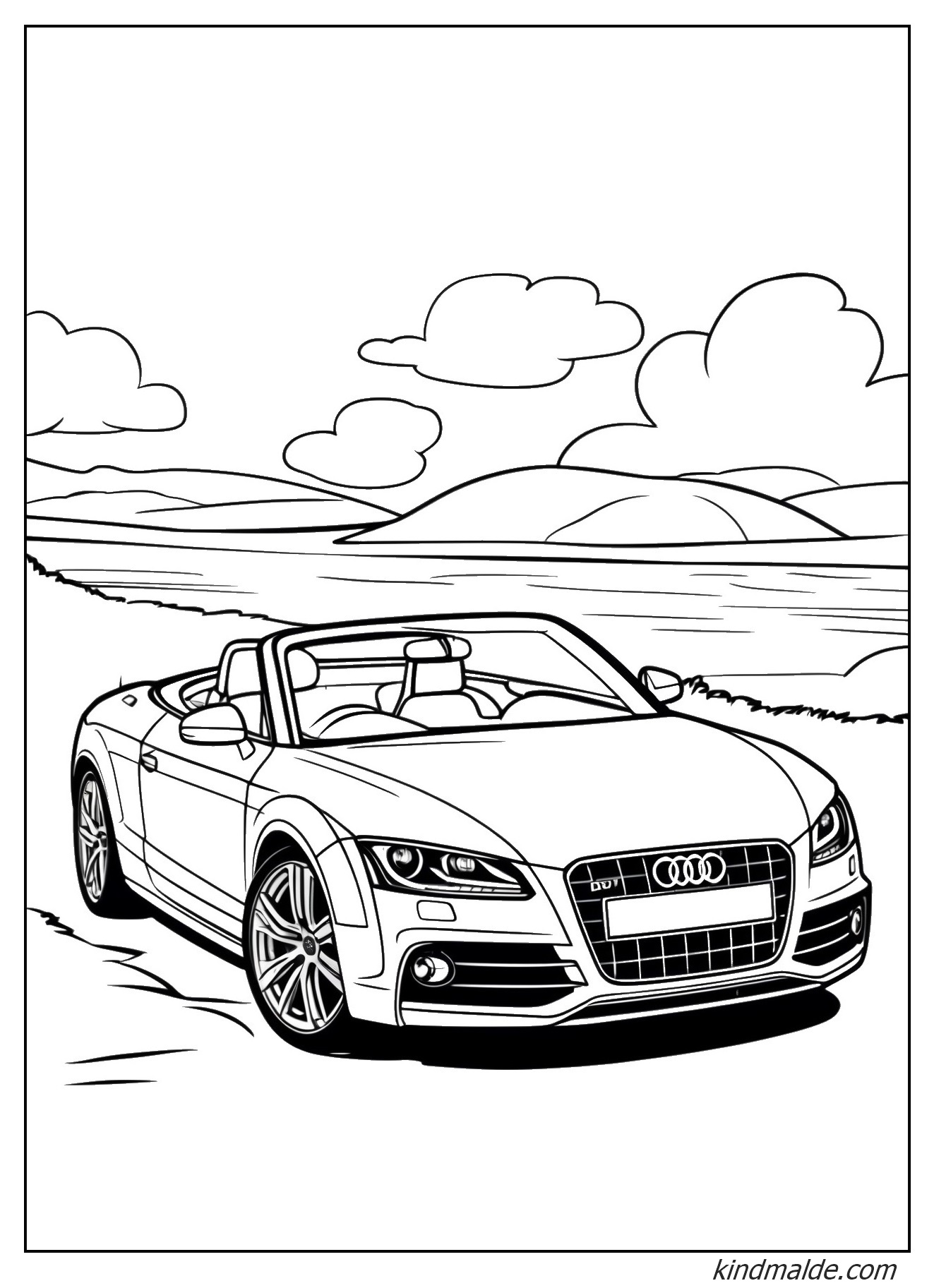 Ausmalbild Audi Cabrio zum Ausdrucken als pdf