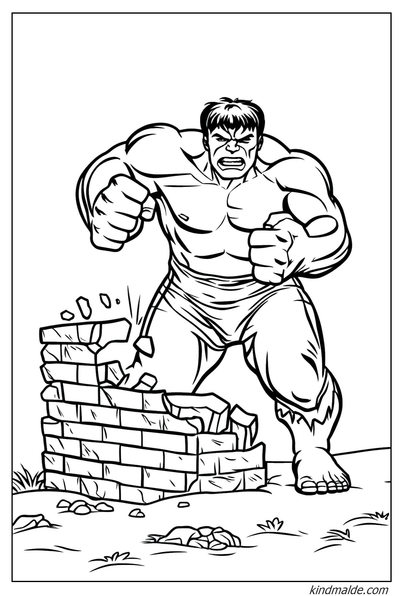 Ausmalbild Hulk sprengt eine Mauer zum Ausdrucken