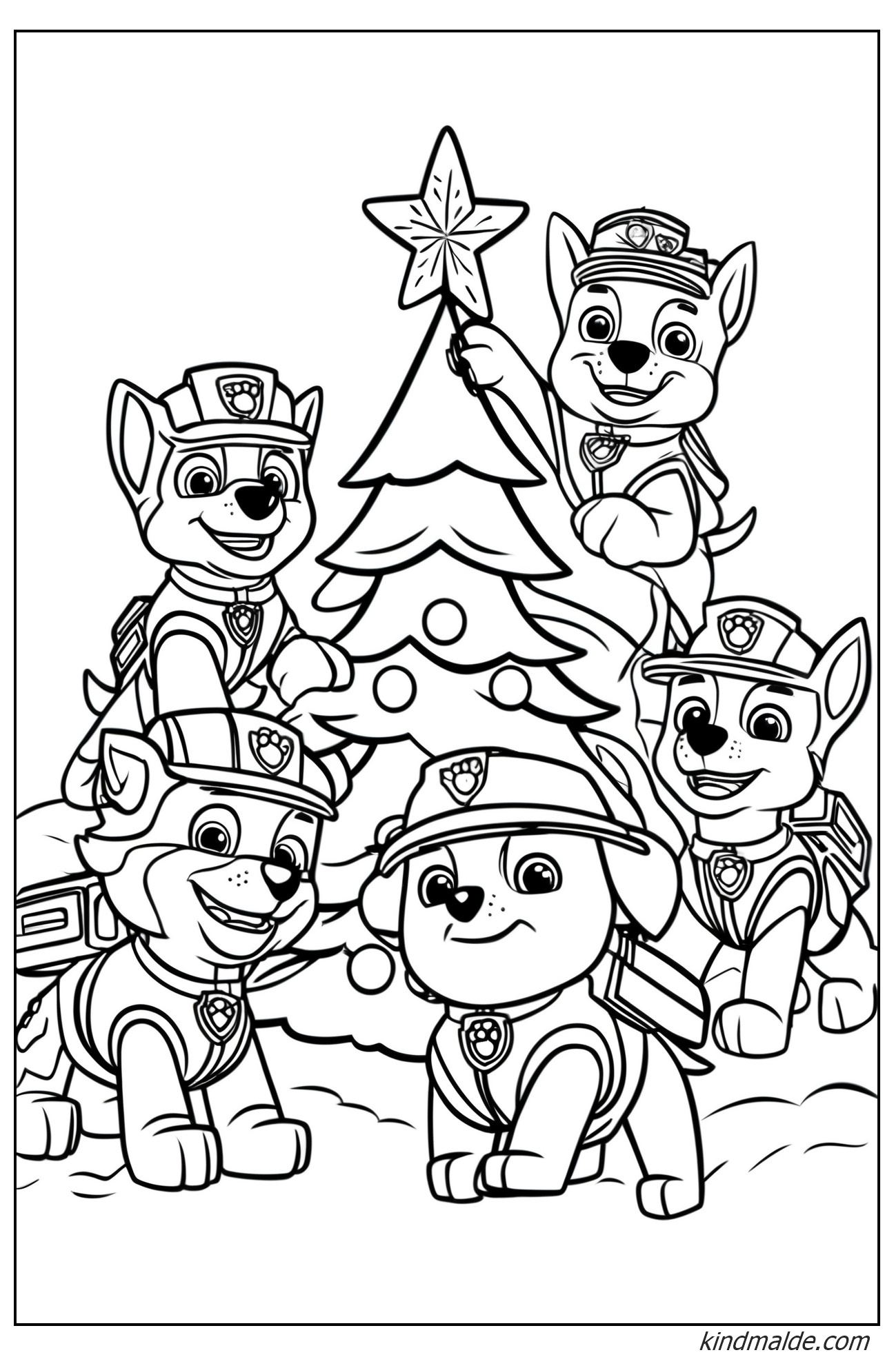 Ausmalbild Paw Patrol mit Weihnachten