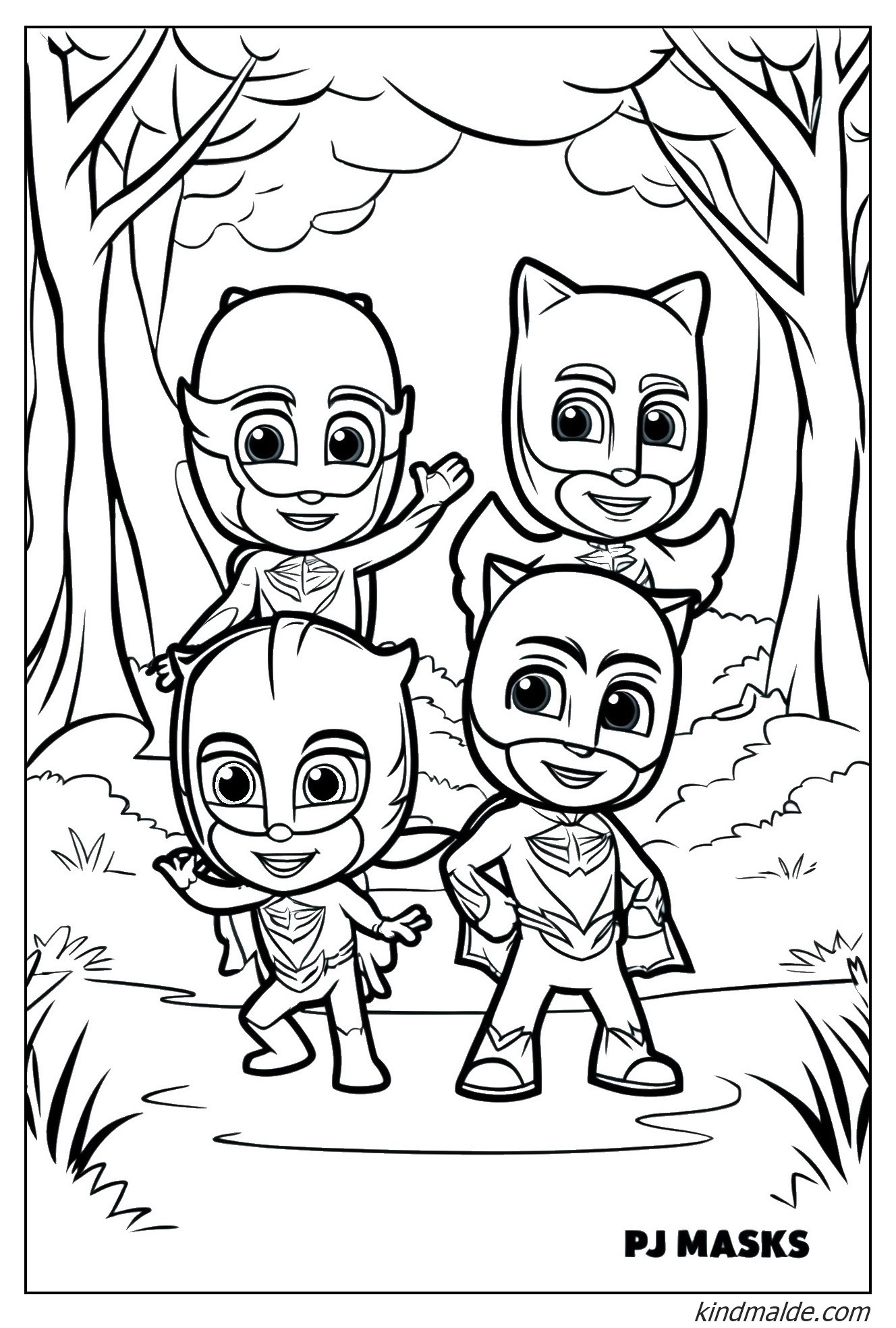 Pyjama Masks Gekko Eulette Catboy Malvorlage im Wald