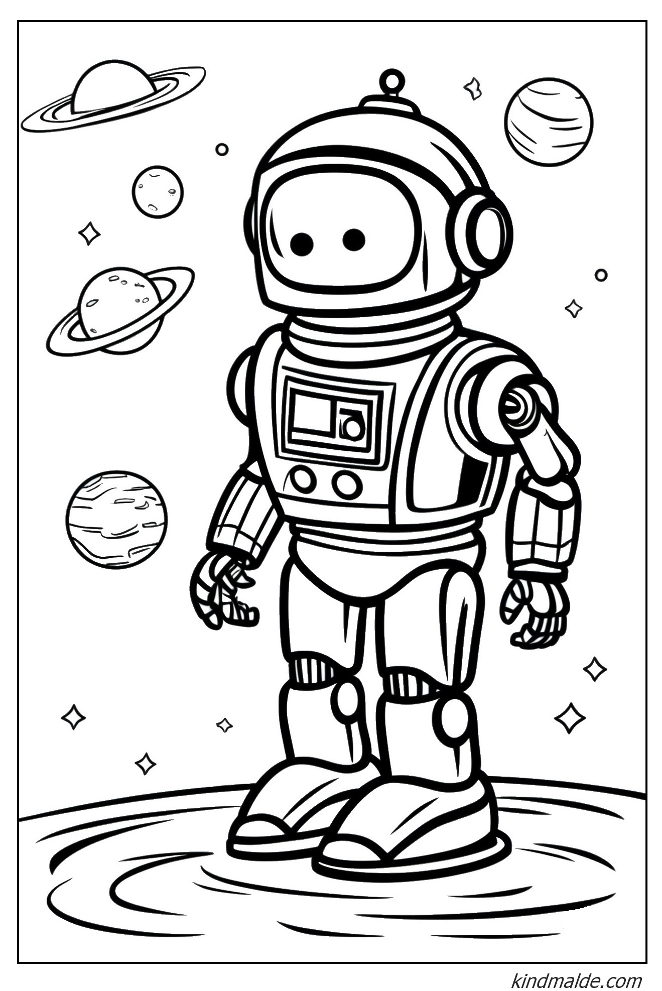 Ausmalbild Roboter im Weltraum