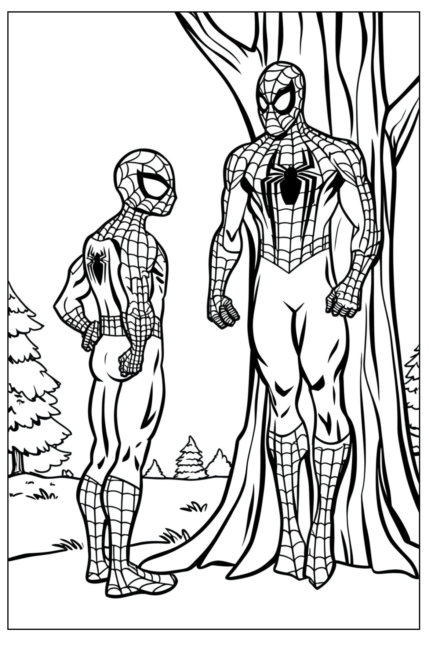 Malvorlage Spidermans im Wald reden