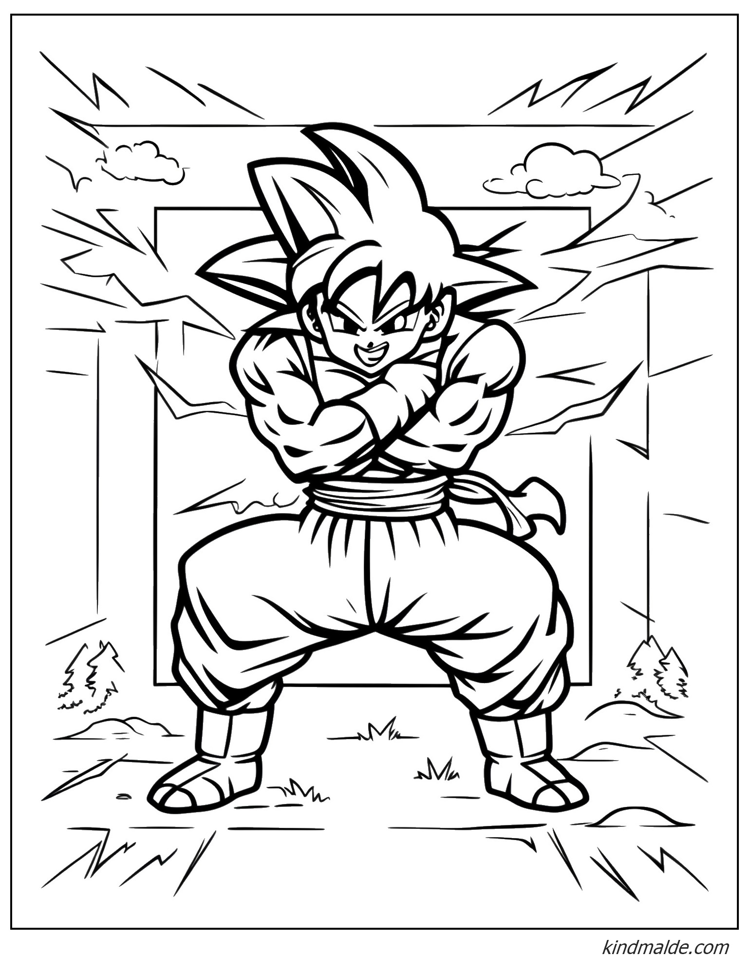 Wütender Goku Ausmalbild zum Ausdrucken